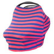 JLIKA Baby Car Seat Canopy Cover and Stretchy Nursing Cover Coral Navy Stripe
