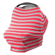 JLIKA Baby Car Seat Canopy Cover and Stretchy Nursing Cover- Gray Red Stripe