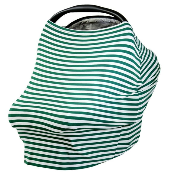 JLIKA Baby Car Seat Canopy Cover and Stretchy Nursing Cover - Green White Stripe
