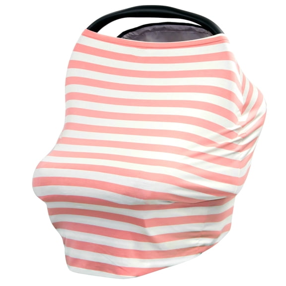 JLIKA Baby Car Seat Canopy Cover and Stretchy Nursing Cover - Peach Ivory Stripe