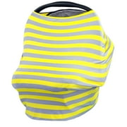 JLIKA Baby Car Seat Canopy Cover and Stretchy Nursing Cover- Yellow Gray Stripe