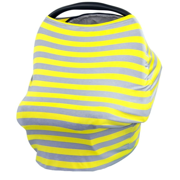 JLIKA Baby Car Seat Canopy Cover and Stretchy Nursing Cover- Yellow Gray Stripe