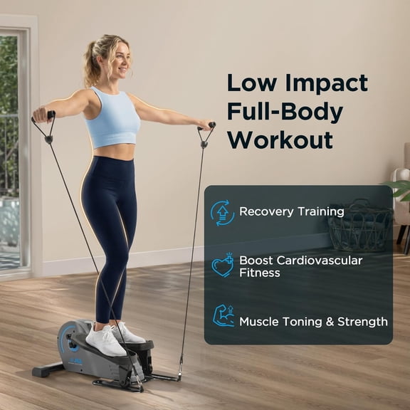 JLL Smart Mini Elliptical with Resistance Bands - Low-Impact Cardio Machine for Home Office, Quiet Magnetic Resistance, LCD Display, Bluetooth App Compatible