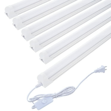 JLLED 6Pack 4FT LED Shop Light 24W 4 Foot T8 Integrated Tube Light 6000K Daylight White with ON/Off Switch Cable for Household, Garage and Under Cabinet Lighting (Milky Cover)
