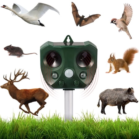 JLLOM 1Pc Ultrasonic Animal Repeller Solar Powered Pest Repellent with Motion Sensor LED Flashing Lights IPX4