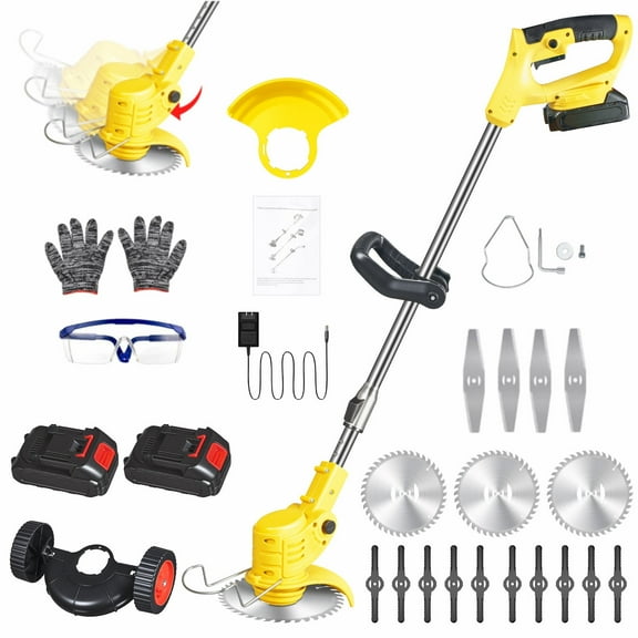 Paddsun Electric Weed Wacker Battery Powered,Cordless String Trimmer Edger with Wheels 3 Function Blades Cutter for Yard and Garden