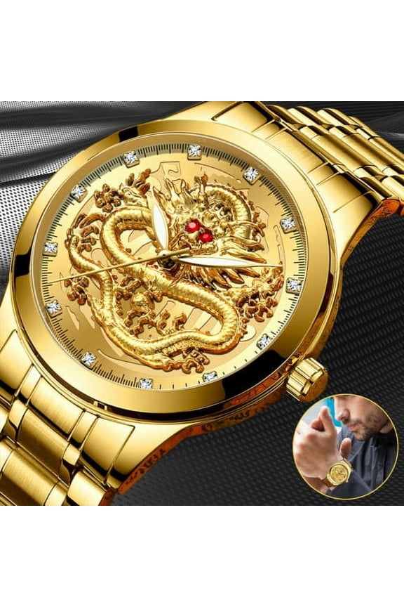 JLLOM G PEH Waterproof Gold Men'S Diamond Quartz Watch Classic Stainless Steel Business Usa