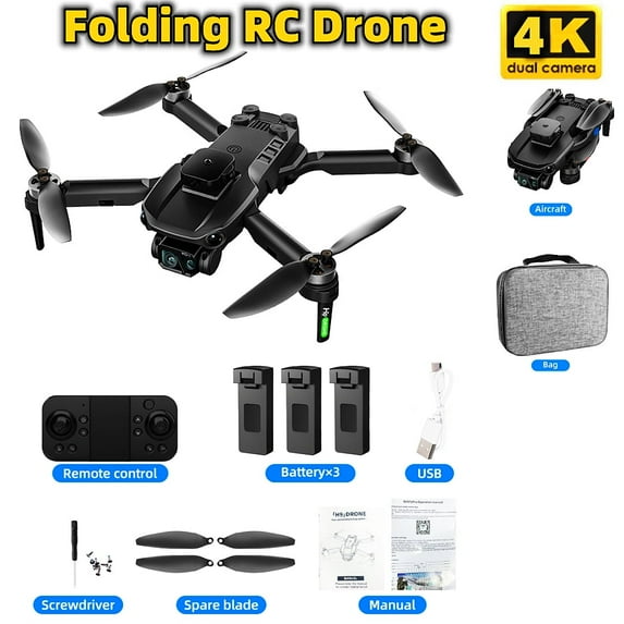 JLLOM H9 Drone With 4k Camera, Foldable Wifi Fpv Drone For Adults And Beginners, Auto Return Home, Follow Me Mode, 3 Batteries For Double Flight Time, Black, One-Touch Takeoff/Landing