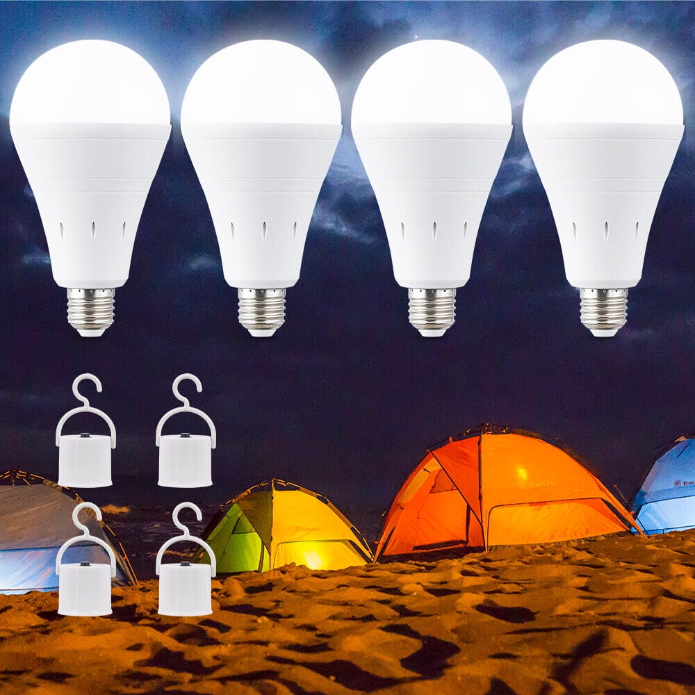JLLOM LED Light Bulb 4-Pack, Rechargeable, Emergency Use, Power Outage ...
