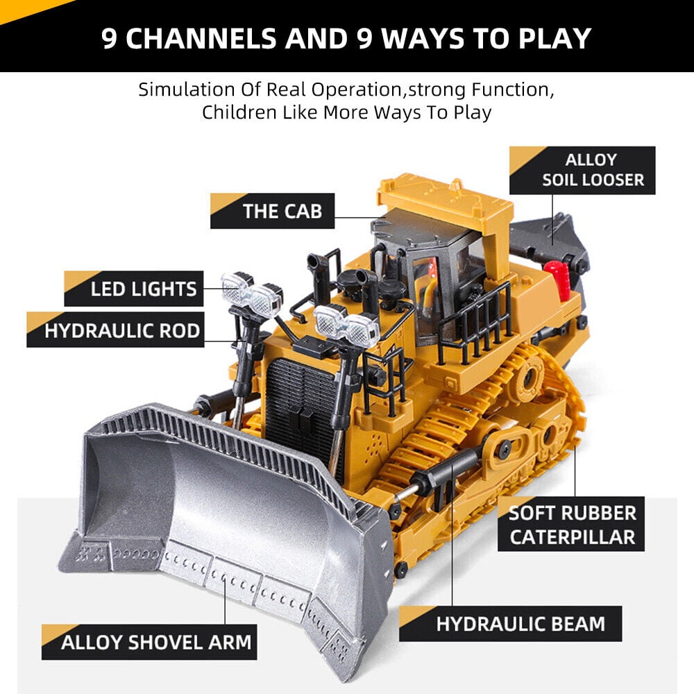 JLLOM Remote Control Bulldozer Construction Toy with Metal Shovel
