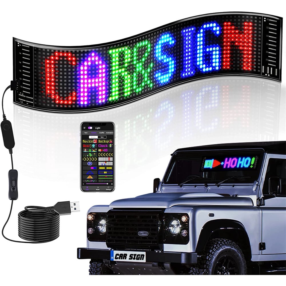 JLLOM Scrolling LED Sign,Programmable Flexible LED Matrix Panel,LED Sign for Car,Bluetooth APP Control,DIY Design Text, Patterns, Animations