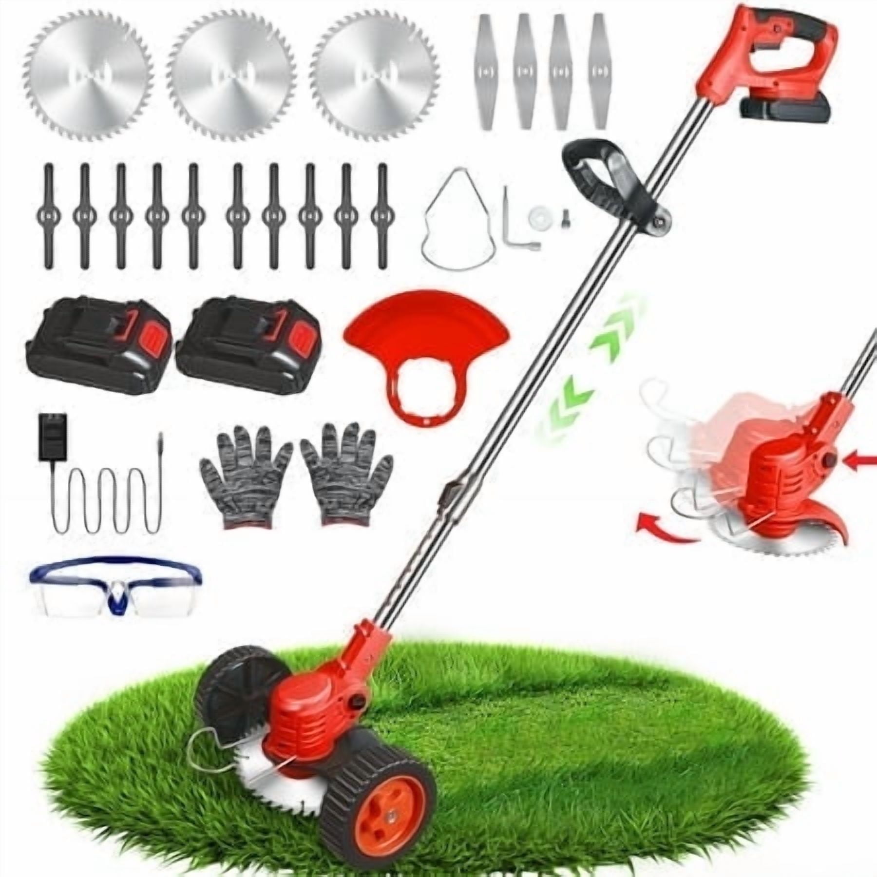 Paddsun Weed Eaters, 21V 600W Electric Weed Wacker Cordless String Trimmer with Wheels  Weed Eater Grass Trimmer/Edger for Lawn Yard Garden