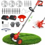 Paddsun Weed Eaters, 21V 600W Electric Weed Wacker Cordless String Trimmer with Wheels Weed Eater Grass Trimmer/Edger for Lawn Yard Garden