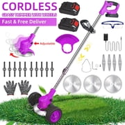 JLLOM Weed Wacker Grass Trimmer, 24V Cordless Weed Eater Lightweight Electric Brush Cutter with 2 Batteries and Charger for Home Garden Yard Trimming