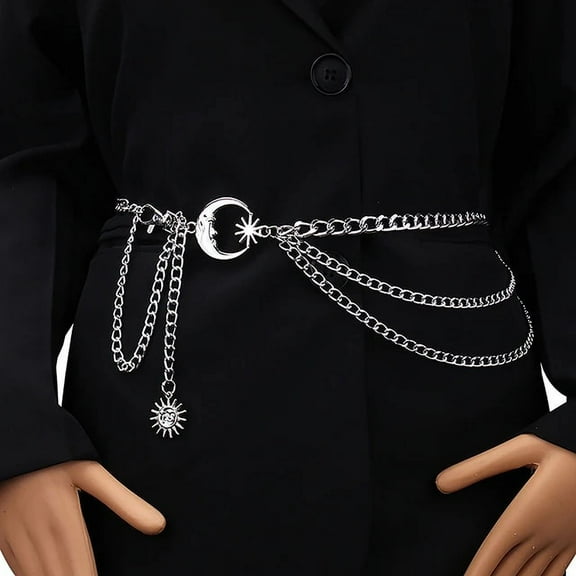 JLMMEN 1Pc Women Waist Chain Belt for Dress Skirt Belts with Moon Star Waistbands Gold Silver Ladies Clothing Chain Accessories