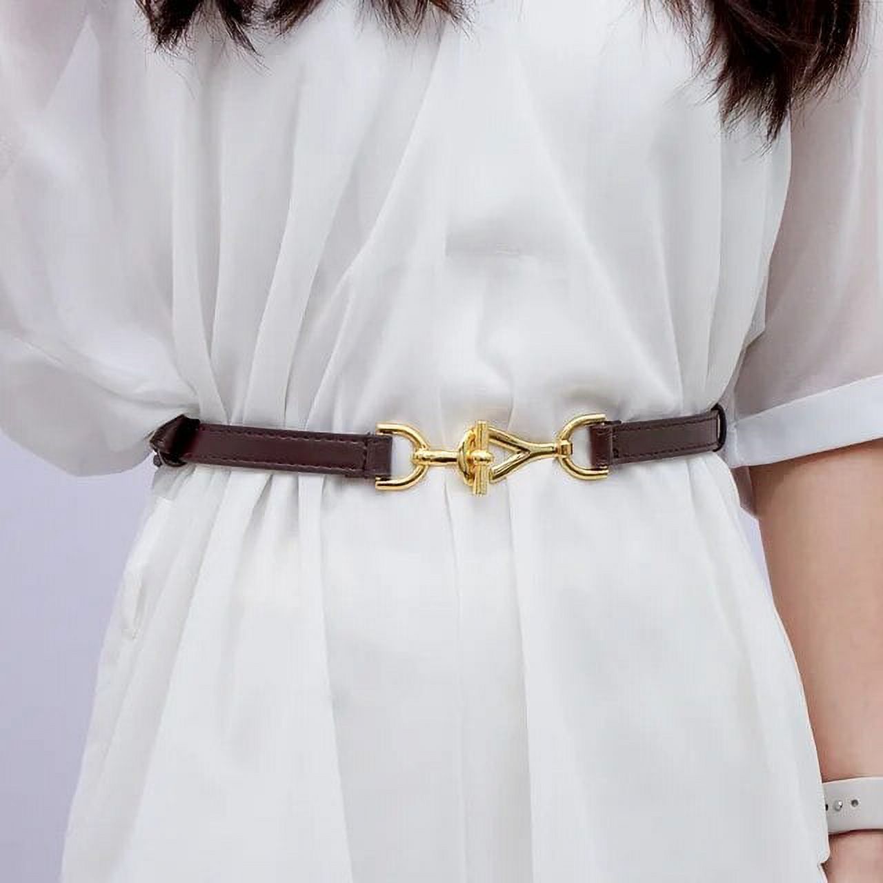 JLMMEN Retro Women Thin Belt No Punching PU Leather Waistband for