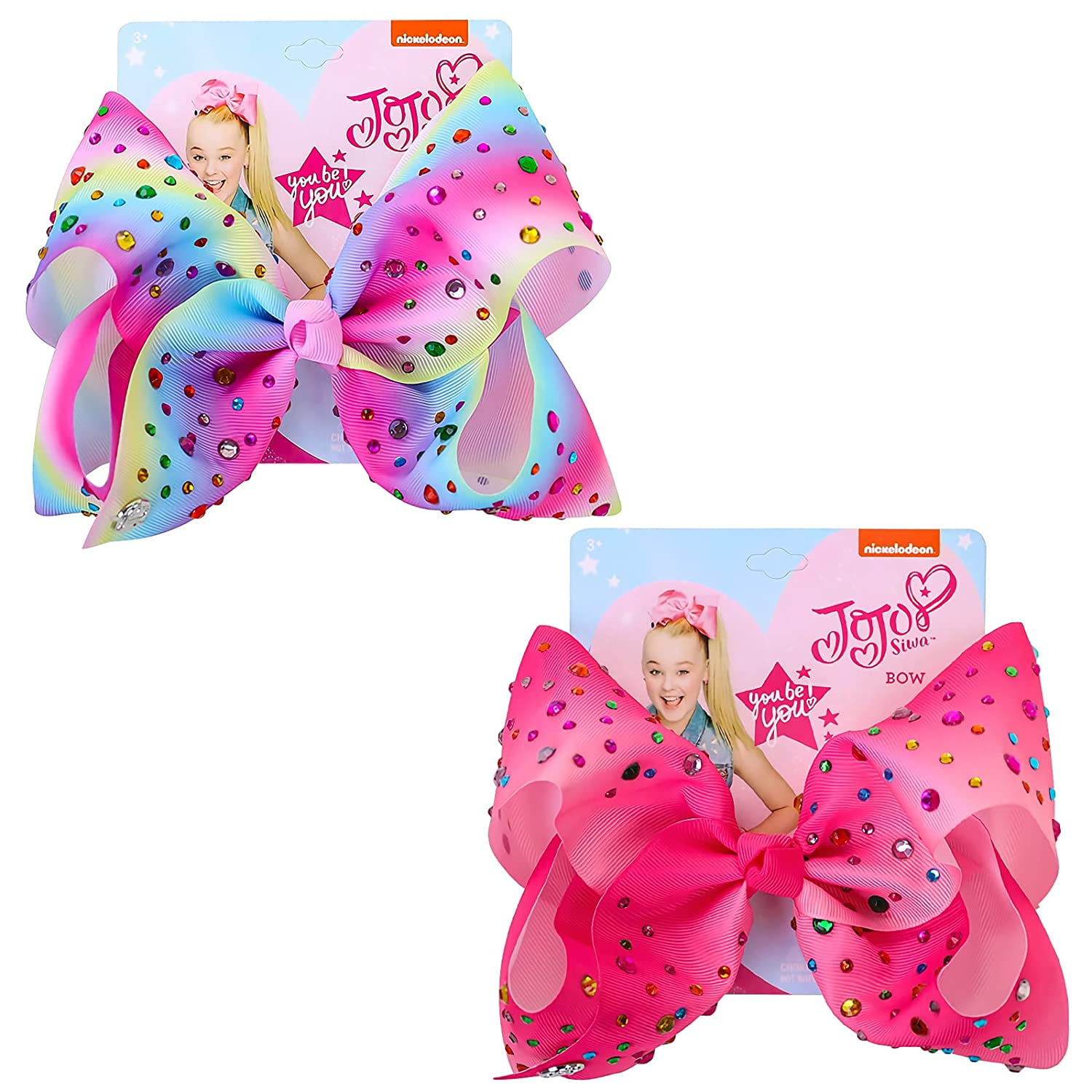 JLMMEN STORE 2Pcs Jojo Siwa Style Bows, 8 Inches Large Rhinestones Bows
