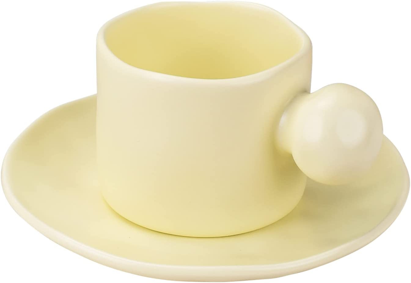 13.5 Oz Creative Cute Microlandschaft Ceramic Tea Cup Coffee Mug Travel Mug  Milk Cup with Lid (Green/Pink/Beige/Yellow)