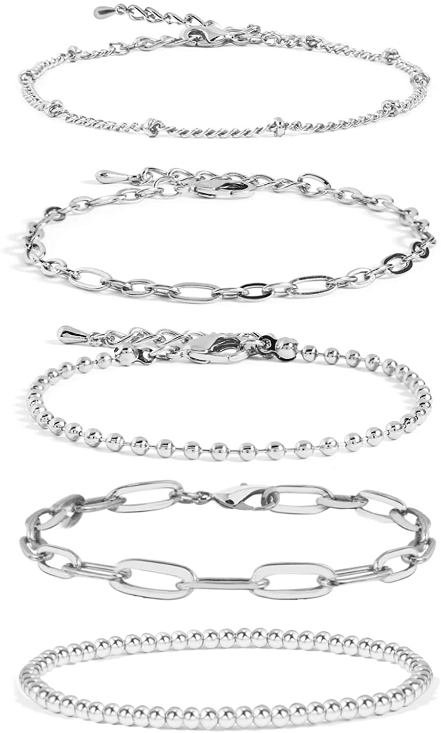  Silver Chain Bracelets Set For Women Girls Dainty