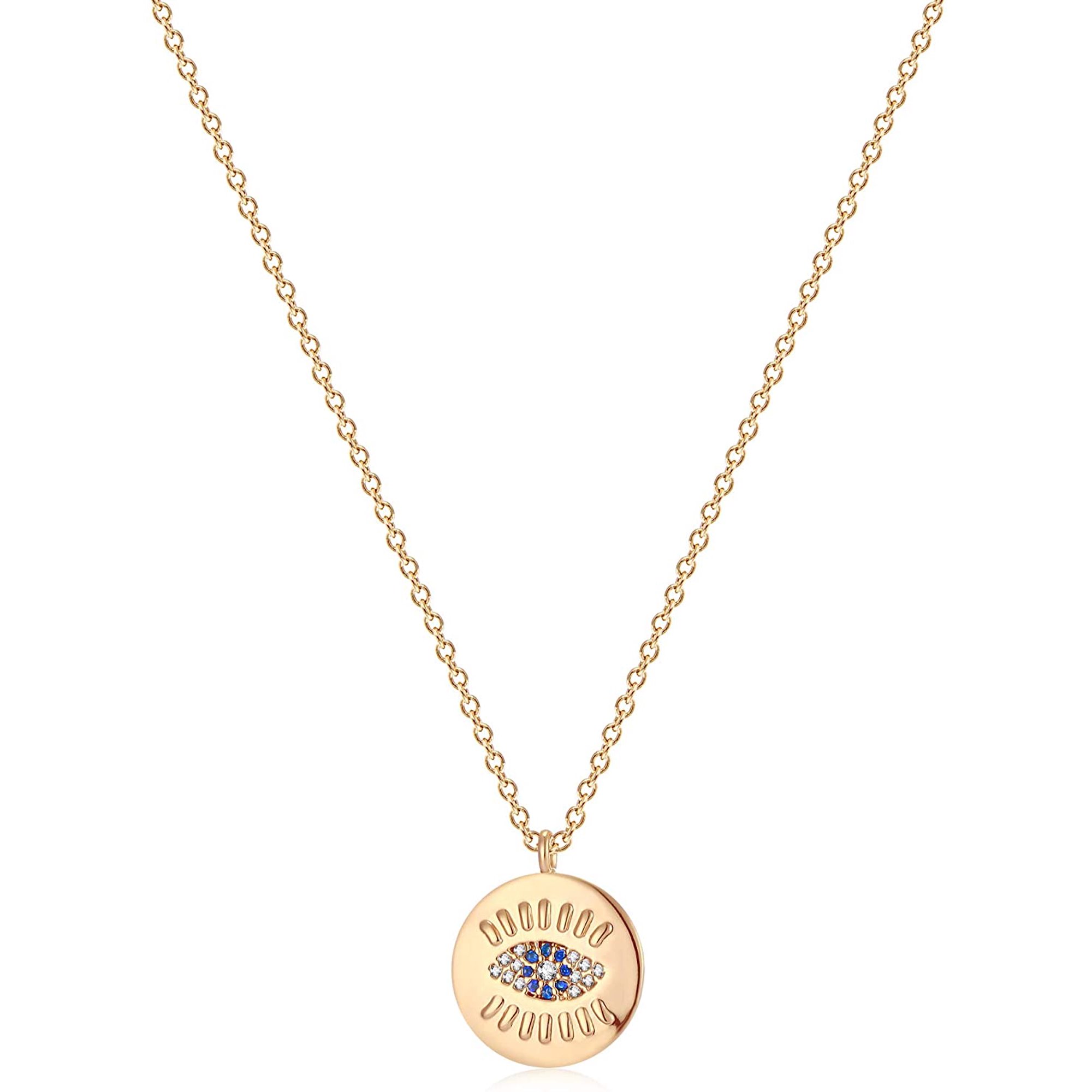 Gold Evil Eye Necklace with Cubic Zirconia