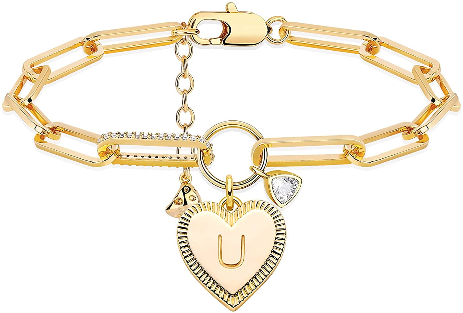 Jlmmen Store Women's Heart Initial Paperclip Bracelet