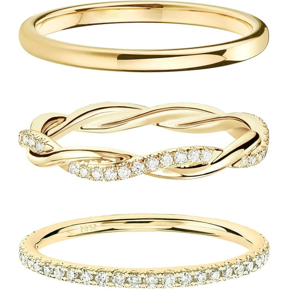 JLMMEN Stackable Gold Rings for Women Non Tarnish, Dainty Real Gold Diamond Rings Set Thumb Fashion Thin Cubic Zirconia Ring Simple Unique Statement Rings Gold Jewlery Women 5/6/7/8/9/10