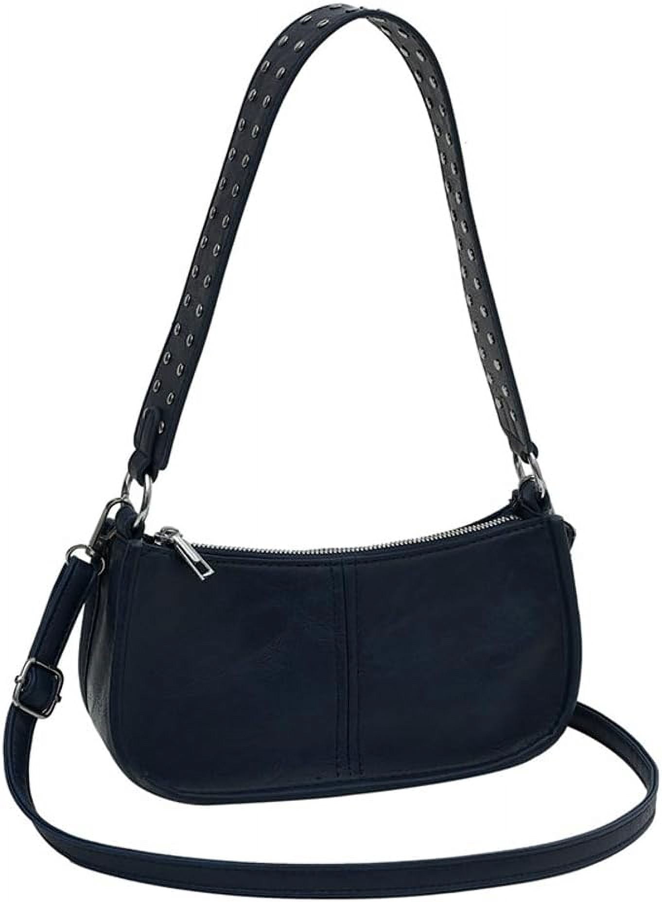 JLMMEN Women Crescent Shoulder Bag Y2K Vegan Leather Tote Purse Black Outdoor Hanging Planter Purple Pink Flower