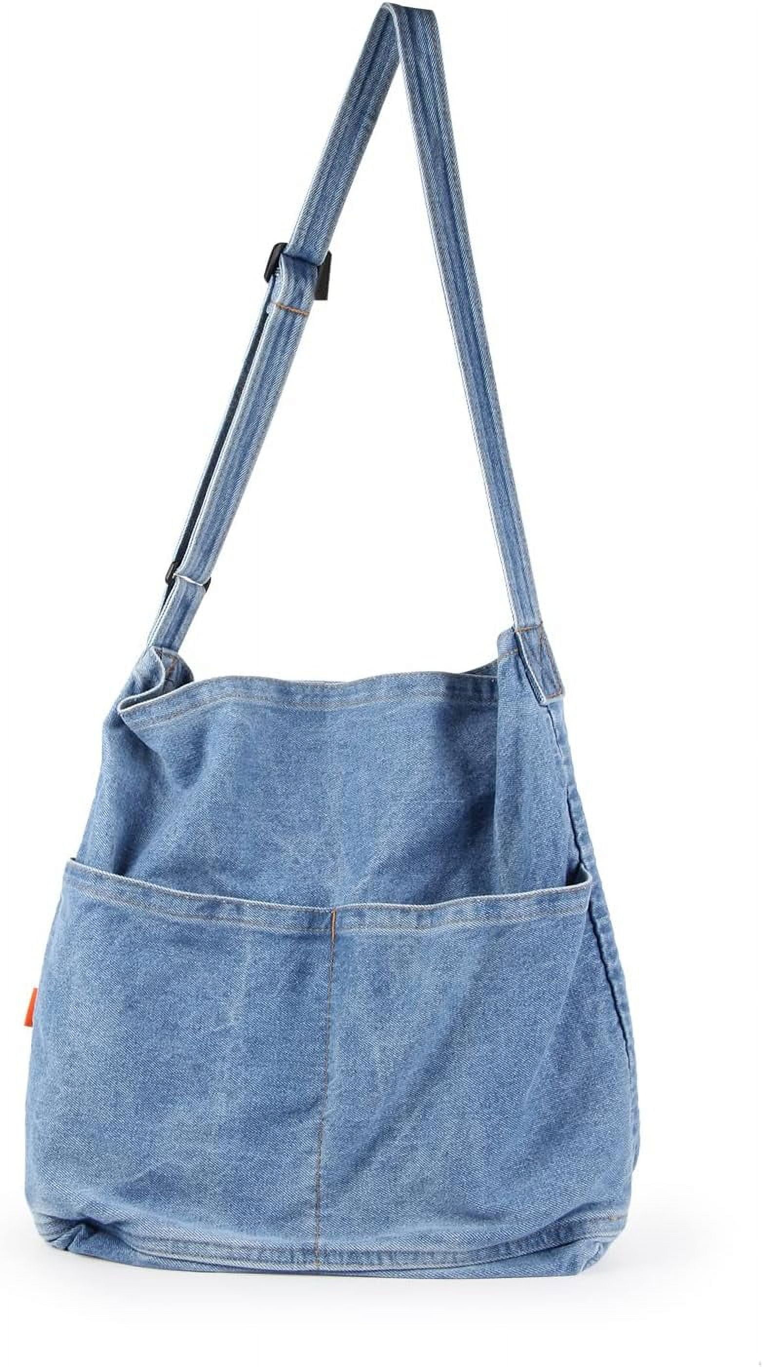 JLMMEN Women Denim Tote Bags for School Canvas Hobo Shoulder Handbag Causal Jean Crossbody Bags Retro Large Capacity Purse