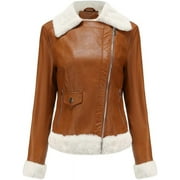 JLMMEN Women's Faux Leather Jacket Lapel Collar Sherpa Lined Outerwear Winter Motorcycle Biker Leather Jacket Coat