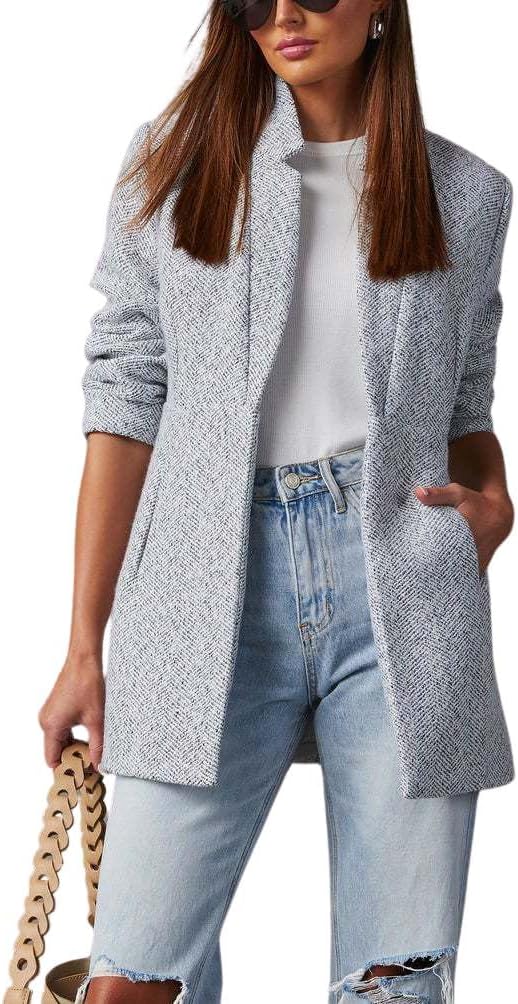 JLMMEN Women's Winter Herringbone Stripes Open Front Business Casual