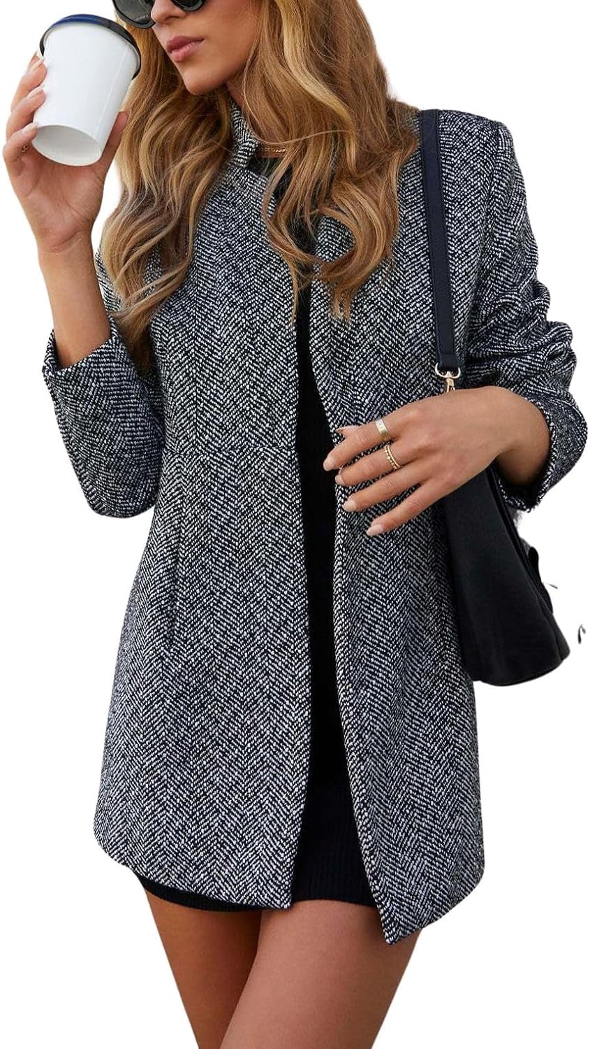 JLMMEN Women's Winter Herringbone Stripes Open Front Business Casual