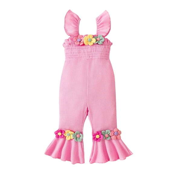 JLMSPLWG Baby Girl Floral Overalls Toddler Bell Bottom Work Outfits Kids Sleeveless Halter Jumpsuit Infant Girl Summer Flare Bodysuit Newborn Girl Clothes