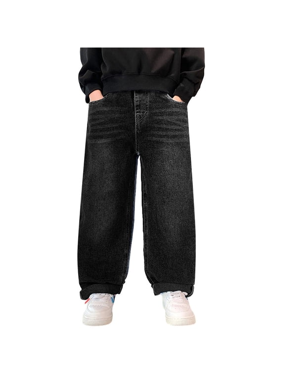 Bootcut Denim Jeans for Boys High Waist Pants Tween Boy Personalized Preppy Denim Jeans Teen Boy Cute Trendy Jean with Pockets Kids Clothes Size 10-12