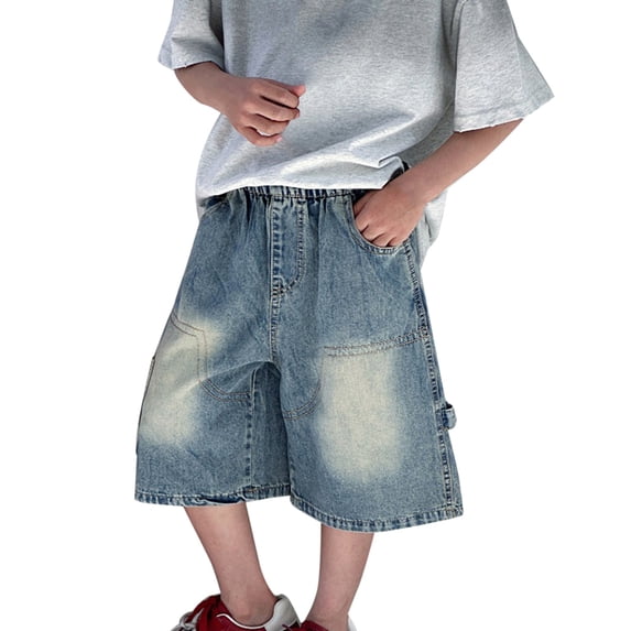 JLMSPLWG Boys Denim Shorts Cargo Jeans Shorts for Kids Knee Length Loose Fit Jorts Teens Trendy Hip Hop Streetwer Shorts Summer Clothes