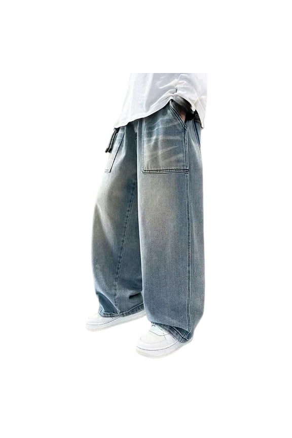 Boys Distressed Denim Jeans Toddler Straight Leg Jeans with Multi Pockets Kids Preppy Y2k Vintage Denim Pants Teen Boys Trendy Retro Frayed Pants with Pockets Boy Clothes Size 7-8