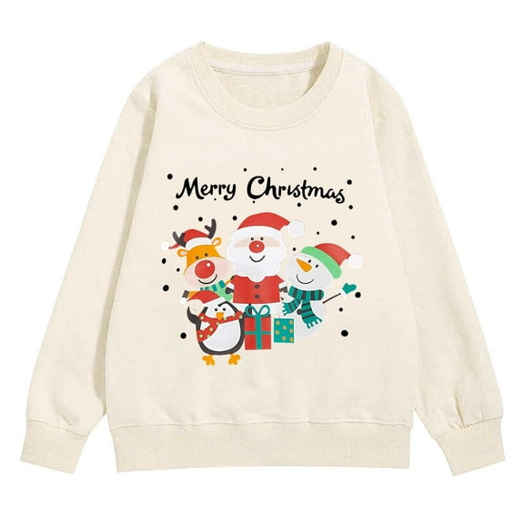 JLMSPLWG Christmas T-shirts for Family Christmas Long Sleeve Shirts Christmas Shirts Funny Girls' Sweatshirts Girls Black Top 3t Clothes for Girls, Beige 7-8 Years