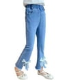 thumbnail image 1 of JLMSPLWG Girl's&nbsp;Flared&nbsp;Denim&nbsp;Pants Cute Bow Jeans for Girls Kids Aesthetic Bootcut Denim Jean Toddler Bell Bottom Preppy Jean with Pockets Girl Clothes, 1 of 4