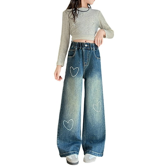 JLMSPLWG Girls Baggy Jeans Gradient Straight Wide Leg Denim Pants for Kids High Waisted Loose Fit Jean Teens Y2k Hip Hop Vintage Streetwear Spring Summer Clothes