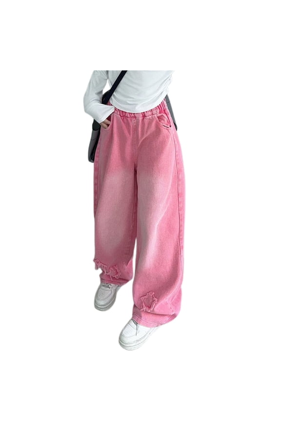 Girls Bootcut Jeans Star Patchwork Kids High Waisted Jeans Teen Girls Wide Leg Vintage Cool Jean Tween Girl Frayed Loose Fit Pants Toddler Girl Clothes