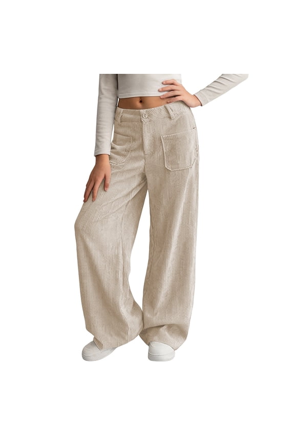 Girls Corduroy Pants Kids Wide Leg Trousers Teen Girl Casual Baggy Pant Tween Girl Solid Color Regular Fit Pantalones with Pocket Girl Clothes