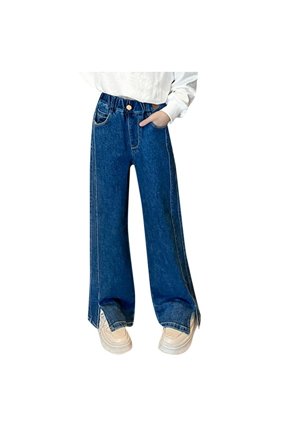 Girls Distressed Denim Jeans Toddler Straight Leg Jeans Kids Preppy Y2k Vintage Denim Pants Teen Girls Trendy Retro Frayed Pants with Pockets Girl Clothes