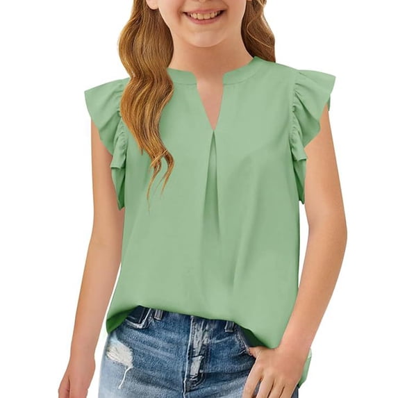 JLMSPLWG Girls Summer Vest Flying Sleeve Baby Girl School Casual Plain Tees Toddler Loose Fit Solid Color Short Sleeve Kids Clothes