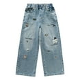 thumbnail image 1 of JLMSPLWG Girls Wide Leg Jeans with Embellished Patchwork Kids High Waist Pants Teen Girl Soft Personalized Preppy Denim Jeans Tween Girl Cute Aesthetic Trendy Jean with Pockets Girl Clothes, 1 of 8