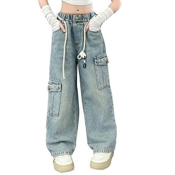 JLMSPLWG Plus Size Skinny Jeans Girls Ripped Jeans Straight Leg Jeans Green Cargo Pants Sweat Pant Jeans Cargo Gift for Mom Birthday, Blue 15-16 Years