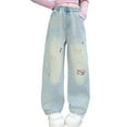 thumbnail image 1 of JLMSPLWG Preppy Girl Jeans with Embroidery Toddler Straight Leg Pants Teen Girl Cute Trendy Personalized Aesthetic Jean Toddler Baggy Vintage High Waist Denim Pants with Pockets Kids Clothes, 1 of 6