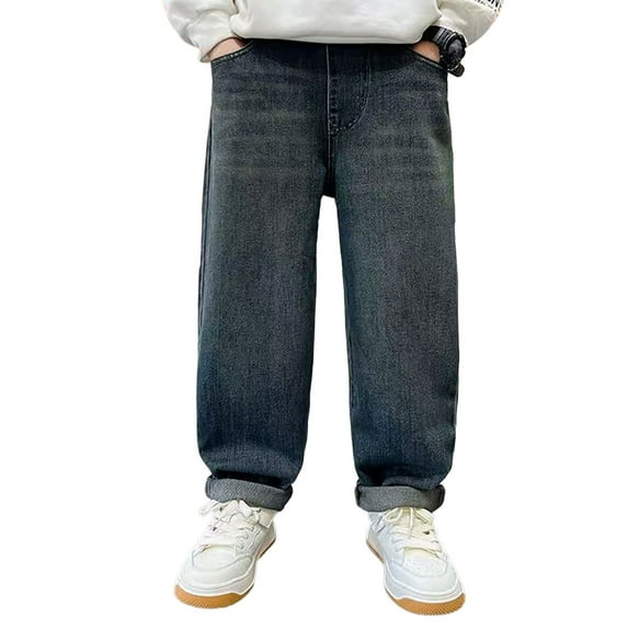 JLMSPLWG Bootcut Denim Jeans for Boys High Waist Pants Tween Boy Personalized Preppy Denim Jean Teen Boy Trendy Casual Jean with Pockets Kids Clothes