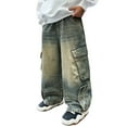 thumbnail image 1 of JLMSPLWG Teen Boy Wide Leg Cargo Jeans Distressed Denim Jeans Kids Soft Baggy Pants Toddler Trendy Gradient Color Jean with Pockets Boy Clothes, 1 of 7