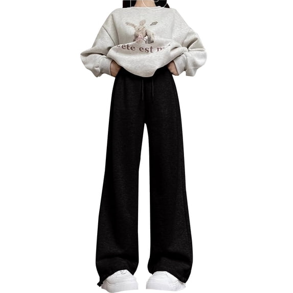 JLMSPLWG Teen Girl Wide Leg Sweatpants with Drawstring Tween Girl Straight Leg Sweatpants Girls Sports Soft Trouser Toddler Baggy Parachute Pants Kids Clothes