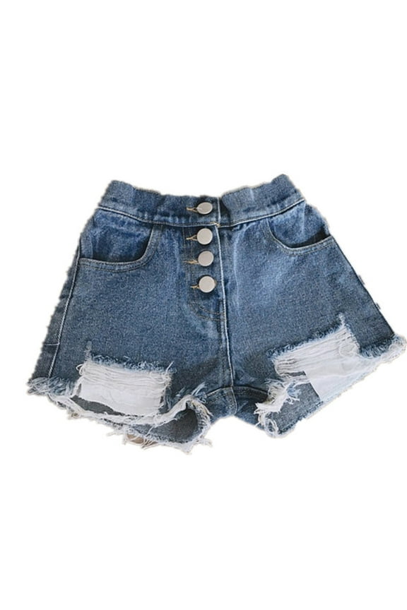 Toddler Ripped Denim Shorts with Multiple Buttons Kids Wide Leg Jeans Shorts Newborn Frayed Distressed Casual Short Jeans Infant Y2K Trendy Vintage Shortalls Baby Boy Clothes