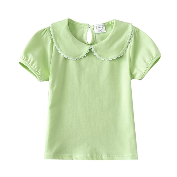 JLMSPLWG Toddler Ruffle Collar Blouse Kids Polo Shirts Baby Girls Solid Color Casual Tee Infant Girl Peter Pan Collar Top Blouse Newborn Girl Clothes